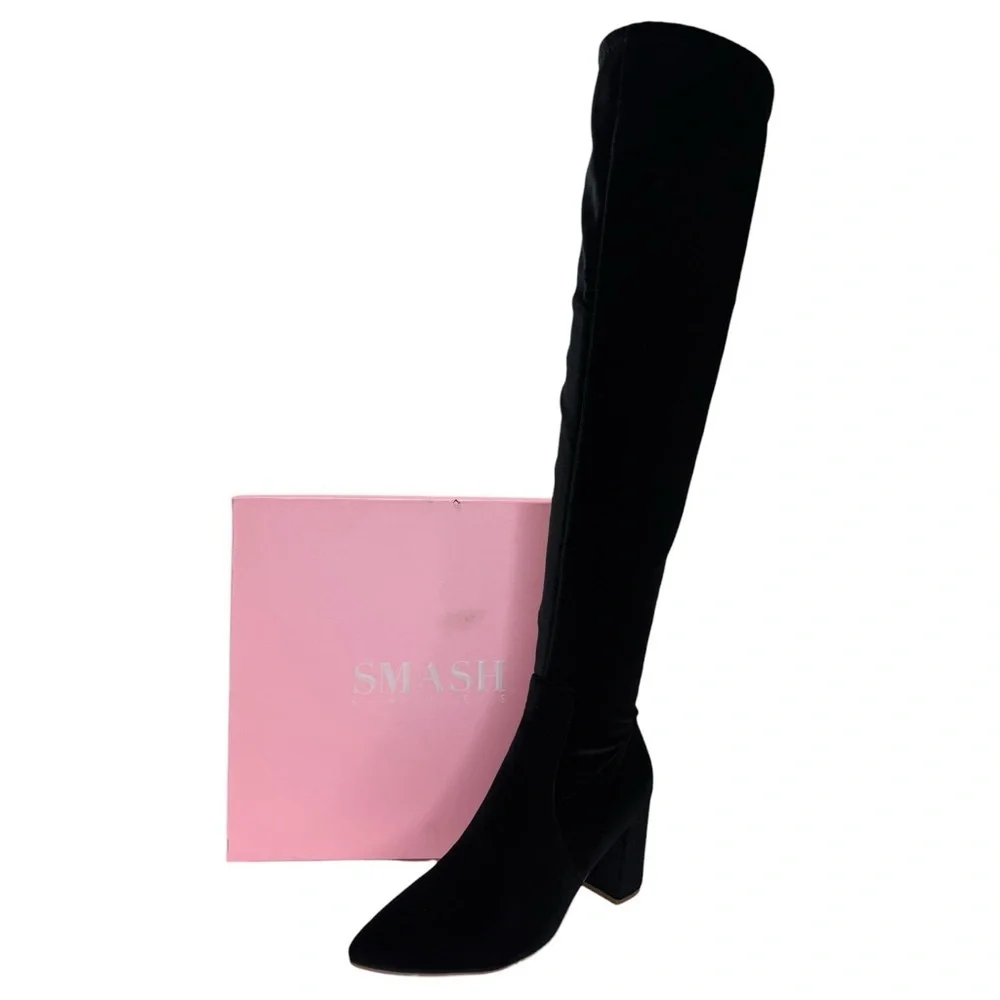 SMASH Shoes Malia Black Velvet Thigh High Womens Boots Size 10W